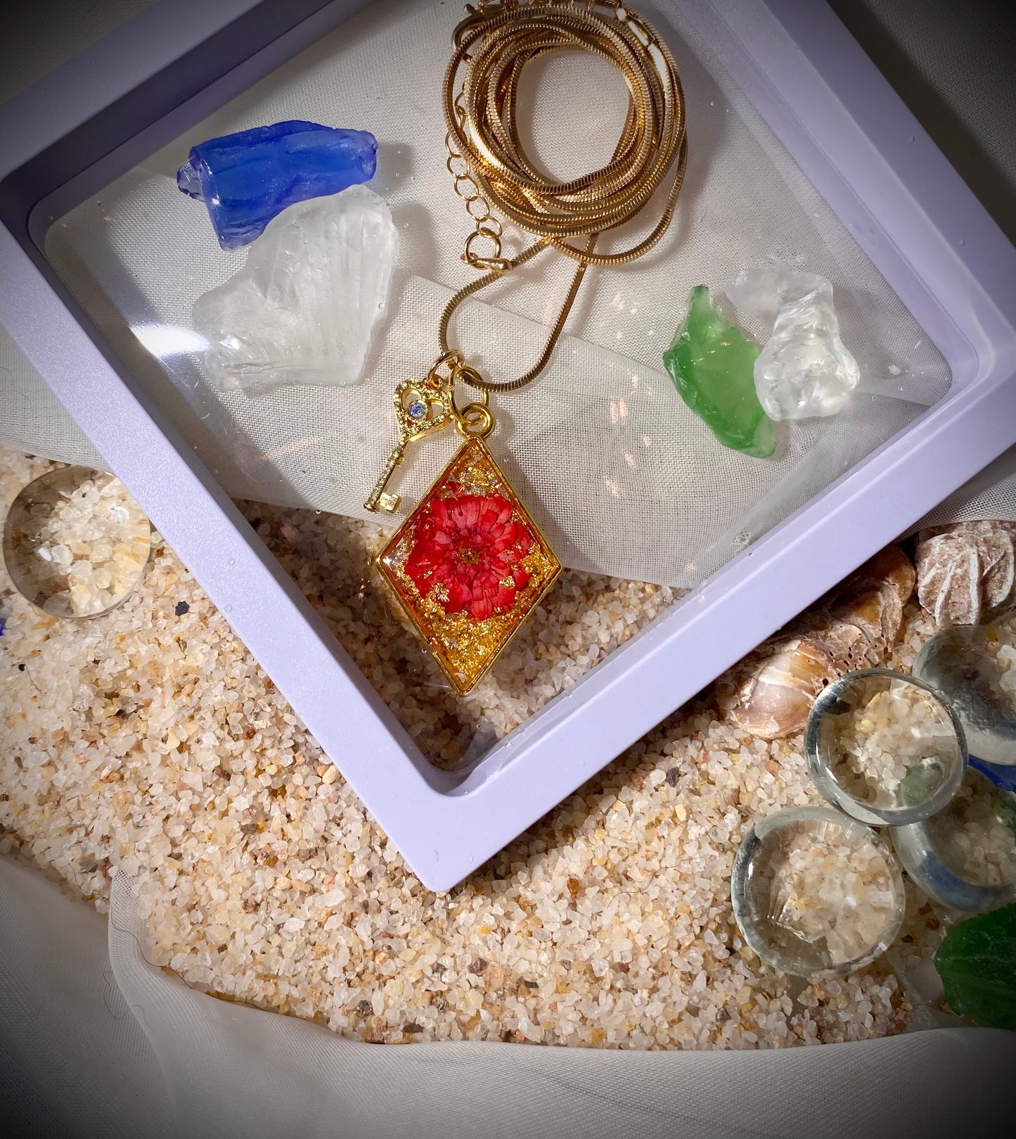 Red and Gold Flower Necklace w/ Charm